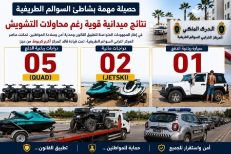 رغم حملات التشويش.. الدرك الملكي بالسوالم الطريفية يحجز 5 “كواد” و2 “جيت سكي” وسيارة رباعية الدفع بشاطئ البراهمة